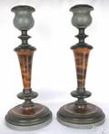 Pair of Pennsylvania turned and painted candlesticks early 20th c