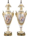 Pair of Palatial Sevres Style Ormolu Mounted Lamps