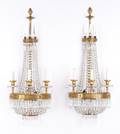 Pair of Crystal  Gilt Basket Chandelier Sconces