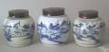 Three Canton ginger jars with teak lids