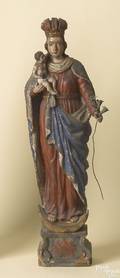 German or Northern Italian carved polychrome figure of Madonna and child late 17th c