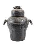 Large Chinese Bronze Lidded Urn with Oxen Marked