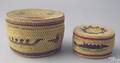 Two round Makah woven lidded boxes