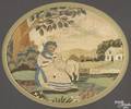 Silk on silk oval pictorial needlework early 19th c