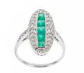 Deco Style 18k White Gold Diamond  Emerald Ring