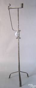 American or English wrought iron floor standing rush light and candleholder mid 18th c
