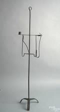 American wrought iron adjustable floor standing candlestand and rush light holder mid 18th c