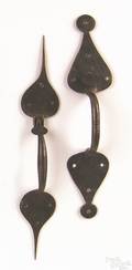 Two massive New England wrought iron thumb latches