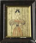 New England watercolor and ink portrait of a lady early 19th c