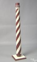 Painted pine barber pole on stand