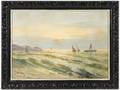 Italian School Sailboats Oil on Canvas