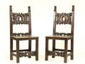 Pair of Stained  Carved Oak Hall Chairs 19th C