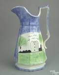 Large blue spatter paneled pitcher