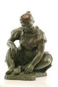 Cast Bronze Sculpture Woman with Bird Signed
