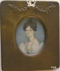 American oil on ivory bustlength portrait of a young lady 19th c