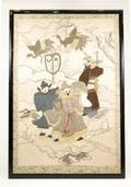 Large Framed Chinese Figural Embroidery Textile