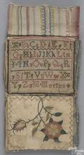 Rare Pennsylvania silk on silk and linen sampler purse late 18th