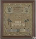 New England silk on linen sampler wrought by members of the Frazier family early 19th c