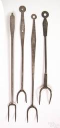 Four Pennsylvania wrought iron meat forks early 19th c
