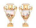 Pair of Old Paris Figural  Gilt Porcelain Urns
