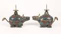 Pair of Chinese Cloisonne Bixi Incense Burners