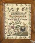Silk on gauze needlework sampler