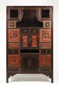 Chinese Lacquered  Gilt Painted Scholars Cabinet