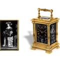CARRIAGE CLOCK WITH LIMOGES ENAMEL PANELS French