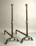 Pair of English wrought iron andirons late 17th c