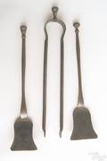 Three miniature wrought iron firetools
