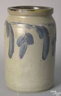 Stoneware crock with cobalt flowers and leaves