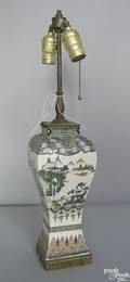 Famille verte square baluster form vase converted to an electric table lamp