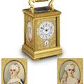 CARRIAGE CLOCK WITH MINIATURE PORTRAITS