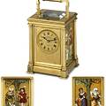 CARRIAGE CLOCK WITH PORCELAIN PANELS  THE FOUR SEASONS French