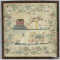 New England silk on linen needlework picture late 18th c