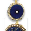 GOLD  BLUE ENAMEL PENDANT WATCH Swiss