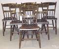 Set of 6 painted plank seat chairs ca 1820