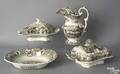 Four pcs of brown  white Staffordshire transfer porcelain to include 2 covered vegetable dishes