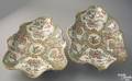 Pair of Chinese export rose medallion leaf form dishes 19th c