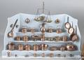 Assembled 39 piece collection of copper and brass dollhouseminiature metalware 19th20th c