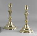 Pair of English Queen Anne brass candlesticks 18th c