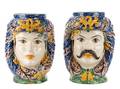 Italian His  Hers Glazed Terracotta Jardinieres