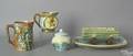 Four pcs of French majolica to include asparagus dish