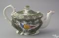 Miniature olive green spatter teapot
