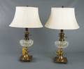 Antique Brass  Crackled Glass Lamps Pair