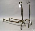 Pair of wrought iron goose form andirons