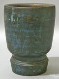 Wooden turned mortar with blue painted surface