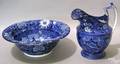 Blue Staffordshire pitcher and bowl