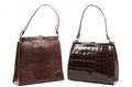 Two 1960s Brown Handbags Alligator  Lizard