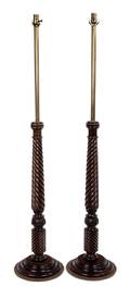 A Pair of Regency Style Mahogany and Brass Standing Lamps